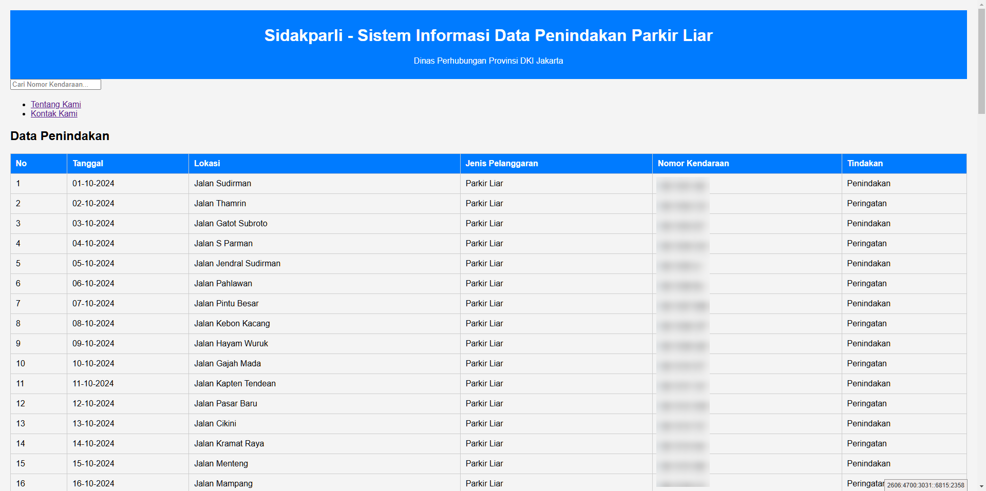 tampilan website sidakparli