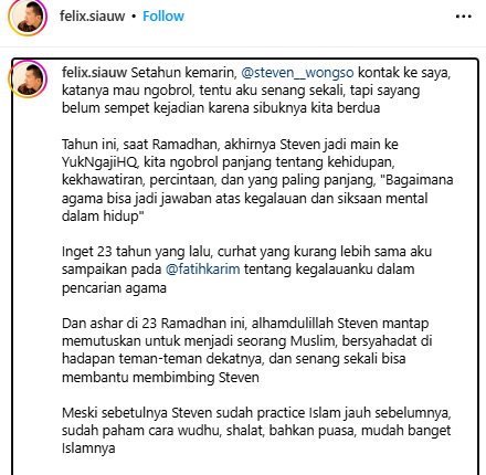 Mantap Jadi Mualaf, Steven Wongso Dibimbing Ustadz Felix Siauw!