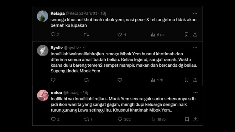 Kabar Duka dari Gunung Lawu, Penjual Warung Pecel Legendaris Mbok Yem Meninggal Dunia