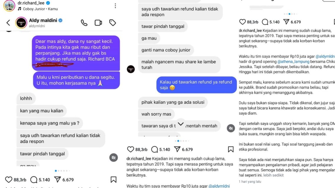 Aldy Maldini diduga menipu Dr Richard Lee