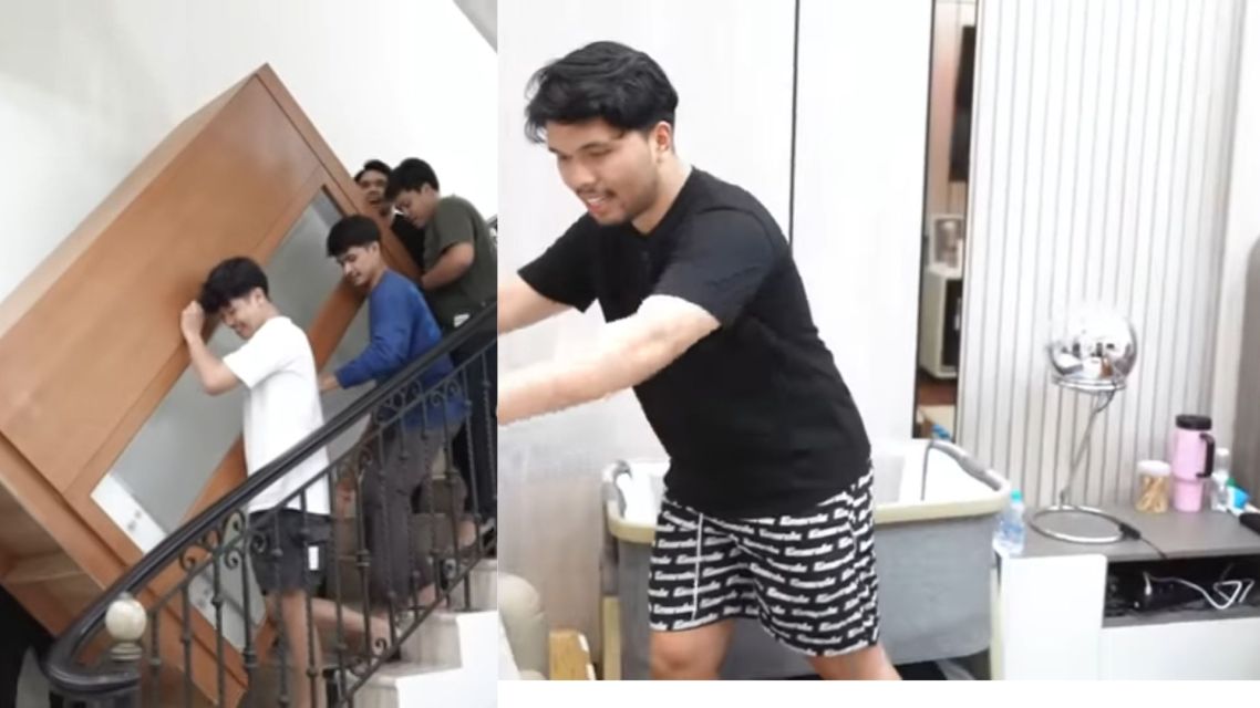 Thoriq memindahkan lemari untuk renovasi kamar