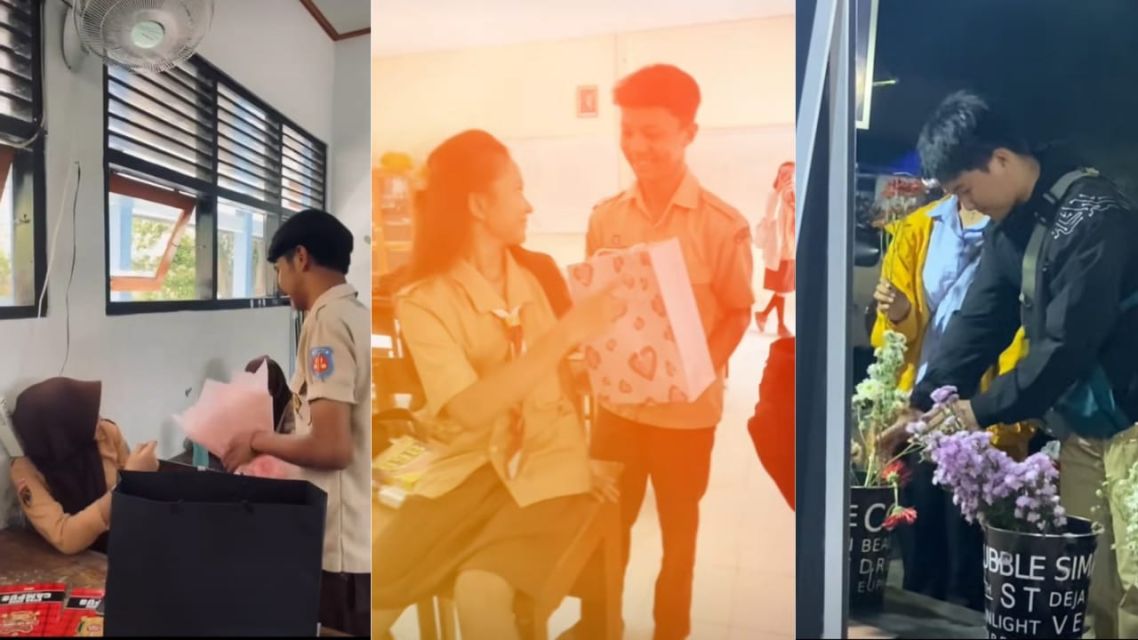 anak sekolah yang memberi kejutan di lingkungan sekolah