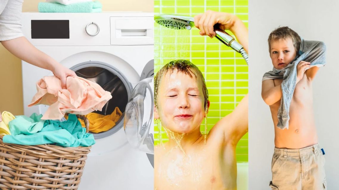 mengganti sprei, baju dan membiasakan anak mandi setelah dari luar