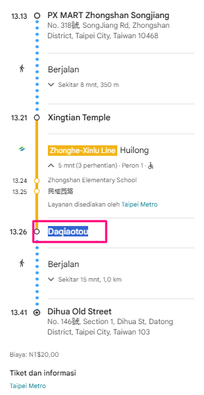Tutorial naik MRT Taiwan dengan Bantuan Google Maps 43 Tutorial naik MRT Taiwan dengan Bantuan Google Maps