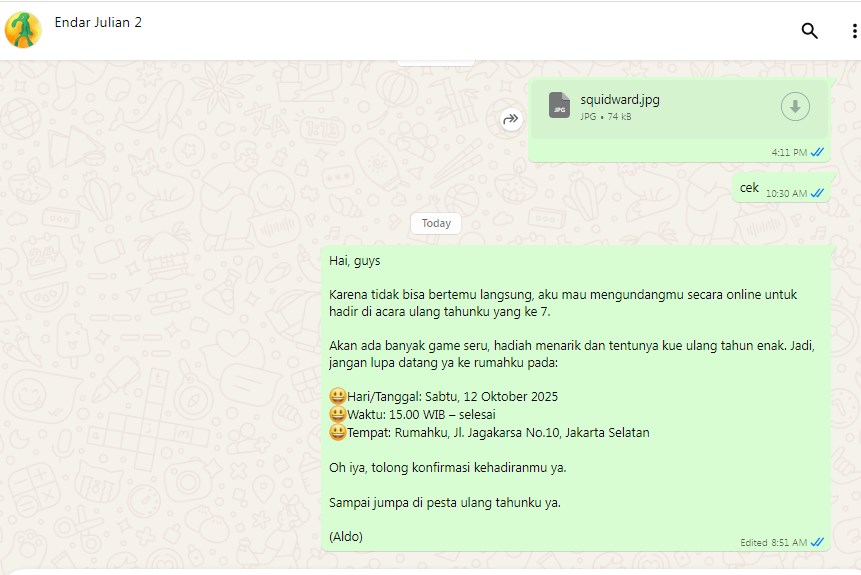 contoh undangan ulang tahun anak via whatsApp
