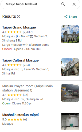 Cara Mencari Tempat Ibadah di Taipei dan Alternatifnya, Terutama untuk Turis Muslim