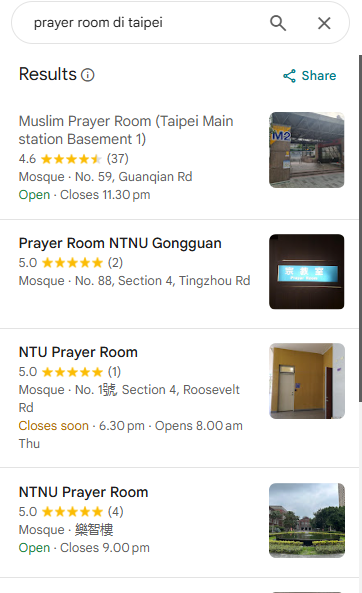 Cara Mencari Tempat Ibadah di Taipei dan Alternatifnya, Terutama untuk Turis Muslim