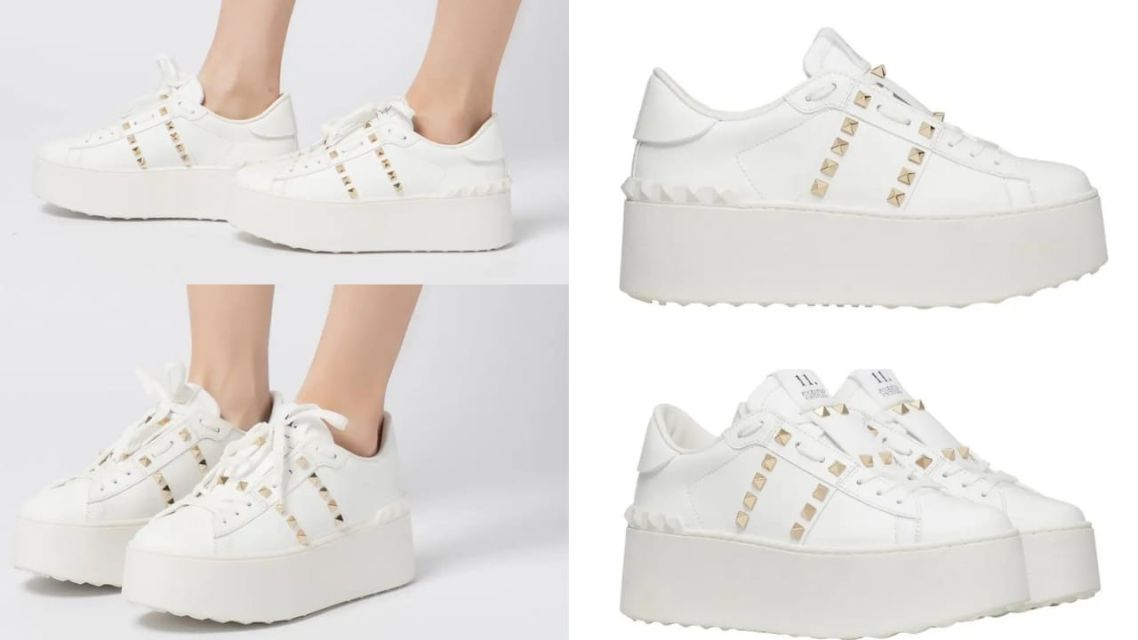 sepatu branded wanita-Valentino Garavani Flatform Rockstud Sneaker