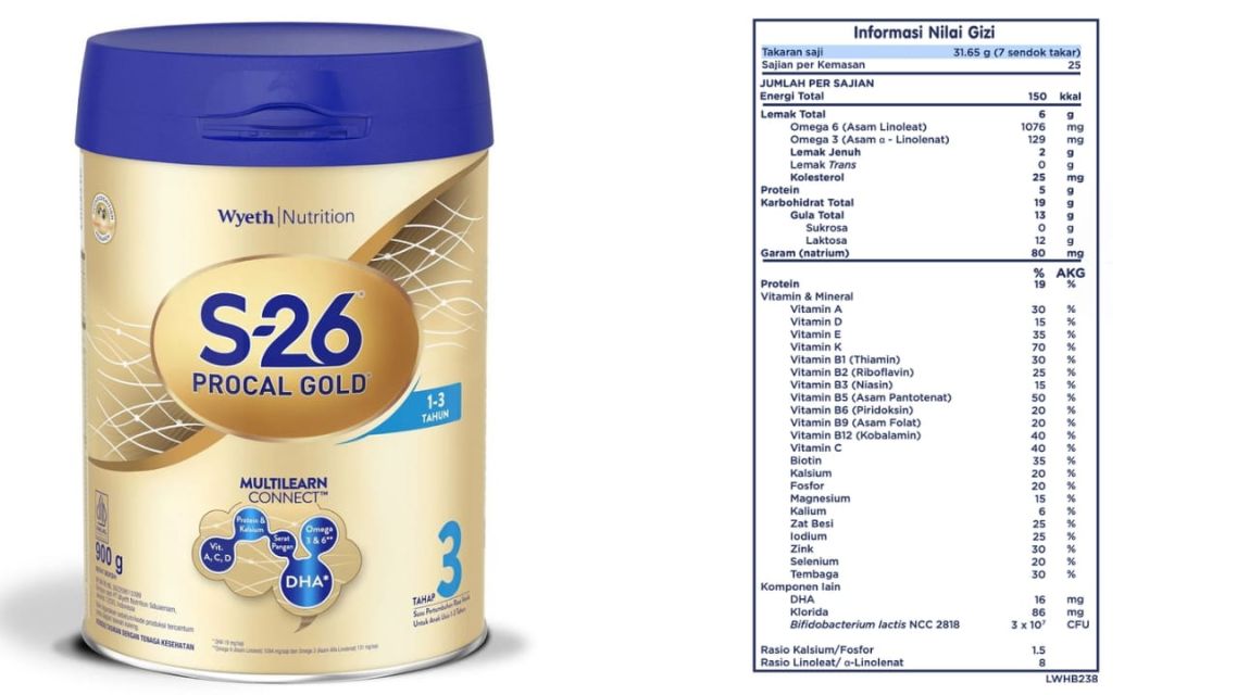 Susu formula rendah gula S-26 Procal Gold