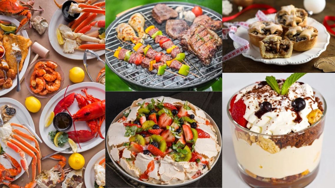 Australia – Seafood Platter, Barbecue (BBQ), Pavlova, Mince Pies, Christmas Pudding & Trifle