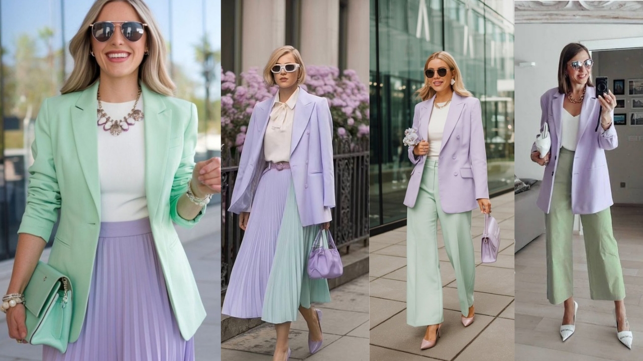 15 Inspirasi Outfit Cewek Kue Paling Playful & Aesthetic, Auto Makin Stand Out! 25 Blazer+ Long Skirt/Pants (Perpaduan Warna Mint&Lilac+Inner White