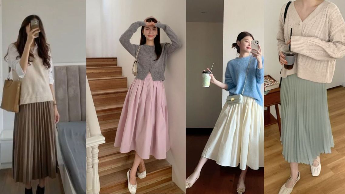 12 Ide Outfit Bukber Non Hijab yang Sopan & Tetap Stylish, Cocok buat Gen Z sampai Milenial 15 2.Knit Top + Midi Skirt