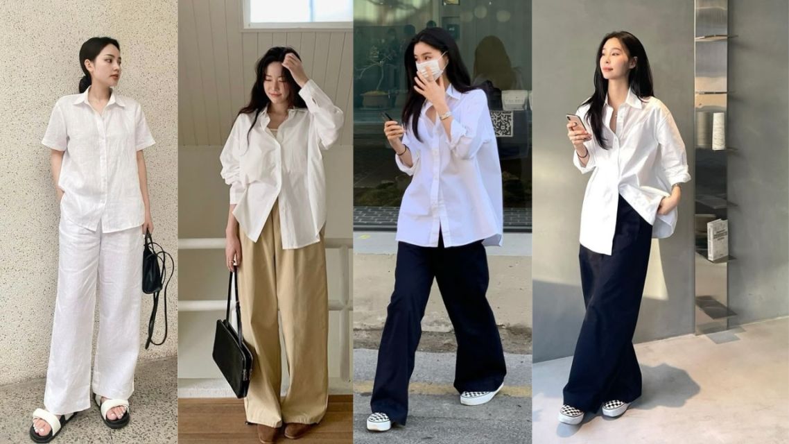 12 Ide Outfit Bukber Non Hijab yang Sopan & Tetap Stylish, Cocok buat Gen Z sampai Milenial 22 Kemeja Putih + Celana Bahan