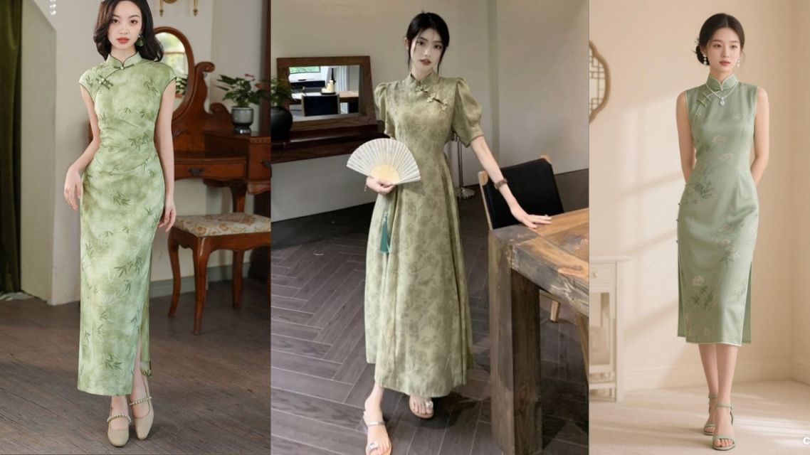 12 Inspirasi Cheongsam Modern Nggak Harus Merah Klasik, Tetap Meriah dan Bermakna 14 Inspirasi Cheongsam Pastel Sage Green Minimalis