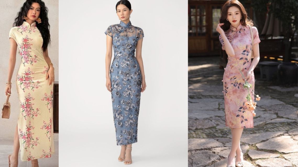 12 Inspirasi Cheongsam Modern Nggak Harus Merah Klasik, Tetap Meriah dan Bermakna 19 Cheongsam Motif Floral Modern