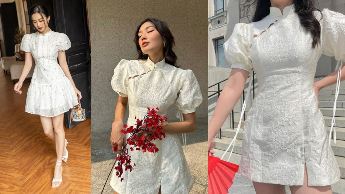 16 Inspirasi Outfit Imlek yang Modern & Elegan, Bikin Penampilan Makin Stand Out! 17 Inspirasi outfit imlek-Mini Dress Putih dengan Bordir Oriental