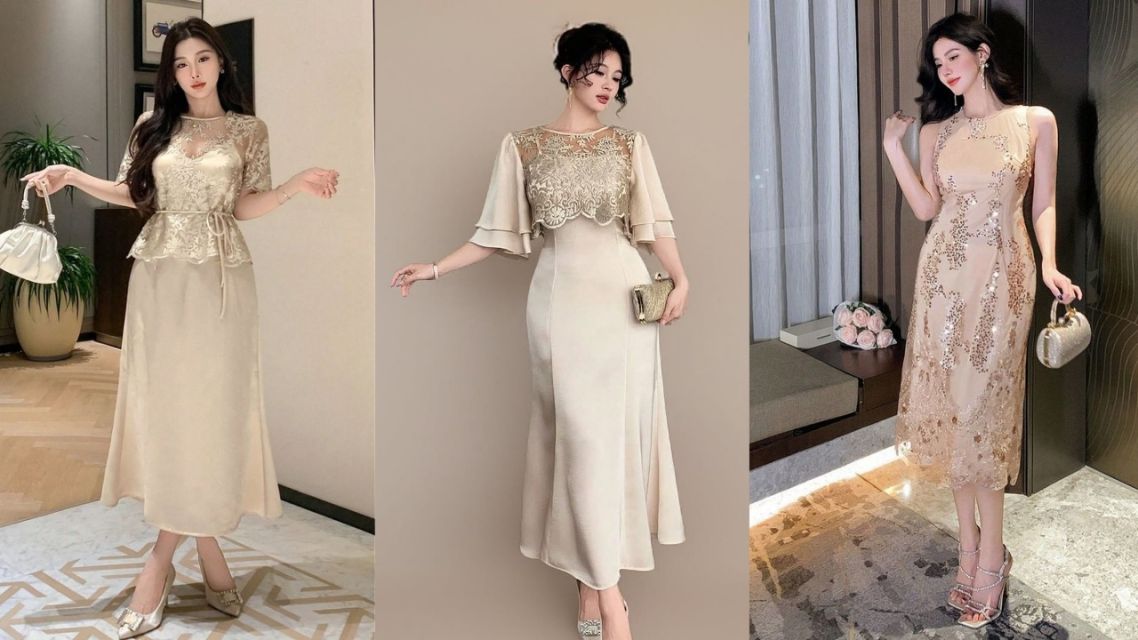 16 Inspirasi Outfit Imlek yang Modern & Elegan, Bikin Penampilan Makin Stand Out! 29 Dress Champagne atau Muted Gold