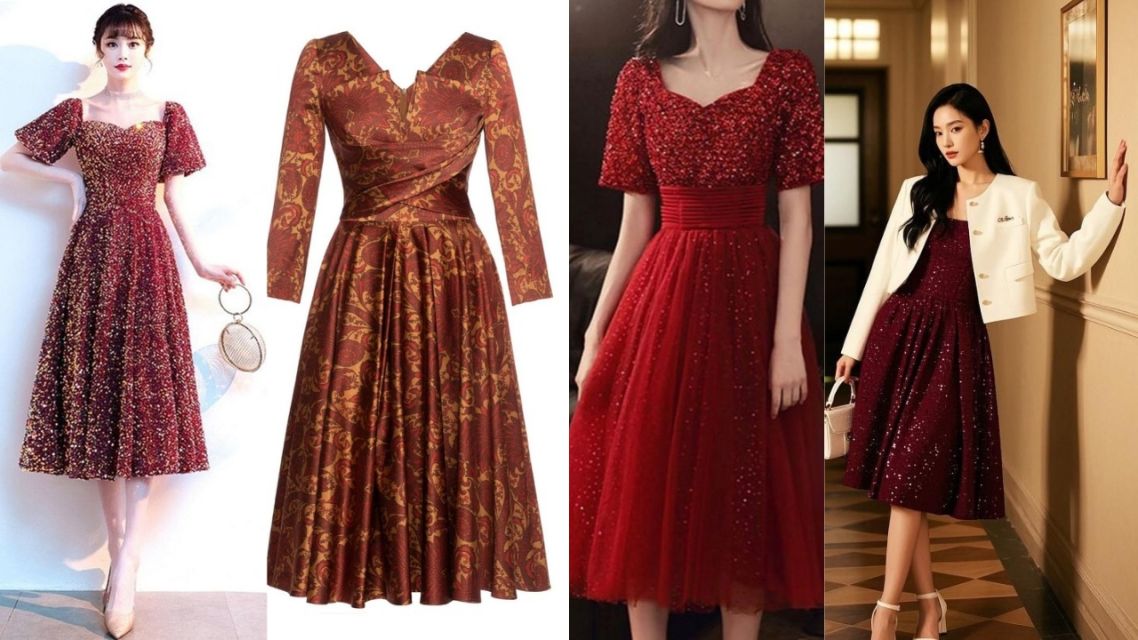 16 Inspirasi Outfit Imlek yang Modern & Elegan, Bikin Penampilan Makin Stand Out! 30 Dress Wine dengan Detail Gold Accent