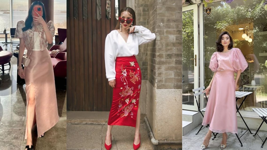 16 Inspirasi Outfit Imlek yang Modern & Elegan, Bikin Penampilan Makin Stand Out! 31 Rok Midi Satin + Puffy Sleeve Top