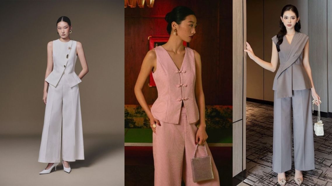 16 Inspirasi Outfit Imlek yang Modern & Elegan, Bikin Penampilan Makin Stand Out! 32 Vest Set Tailored + Straight Pants Modern