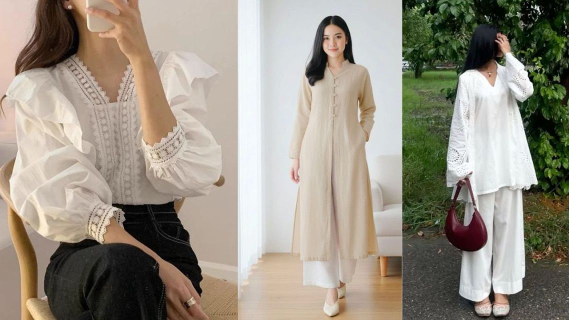 12 Inspirasi Outfit Jumat Agung Wanita yang Sopan dan Elegan Anti Saltum untuk Ibadah 17 Minimalis Modern – Blouse longgar dan Celana Bahan