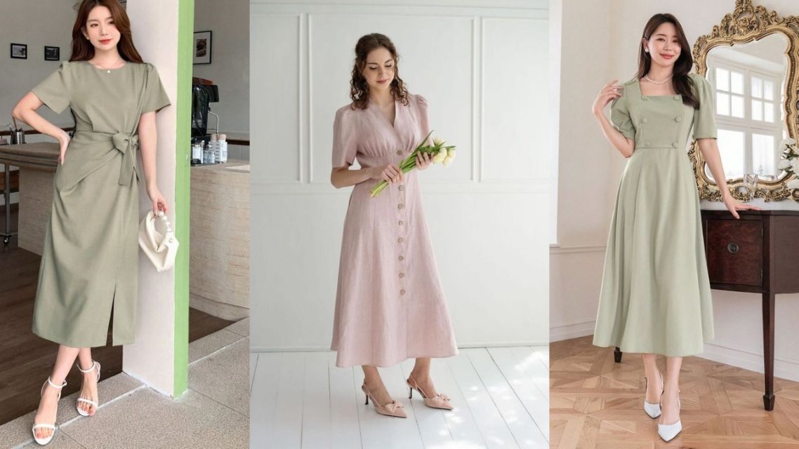 12 Inspirasi Outfit Jumat Agung Wanita yang Sopan dan Elegan Anti Saltum untuk Ibadah 21 Soft Look – Dress Warna Sage atau Dusty