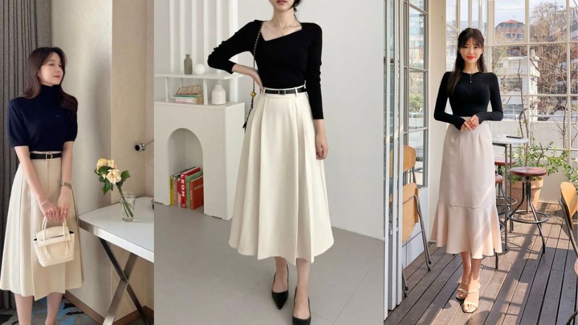 12 Inspirasi Outfit Jumat Agung Wanita yang Sopan dan Elegan Anti Saltum untuk Ibadah 25 Effortless Look – Knit Top dan Rok Panjang