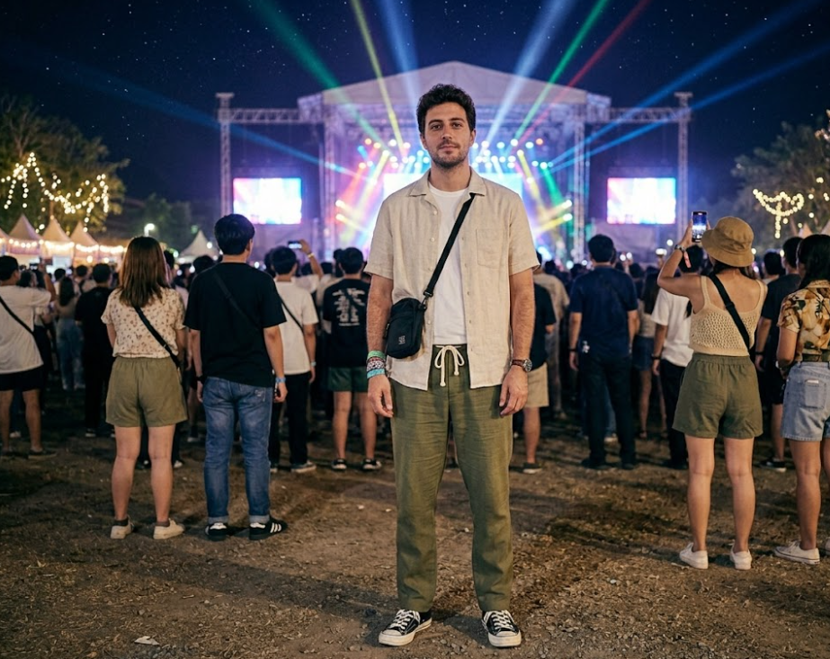 8 Inspirasi Outfit Nonton Konser Pria yang Stylish, Nyaman, dan Nggak Ribet 15 hipwee- Kemeja linen lengan pendek + drawstring trousers