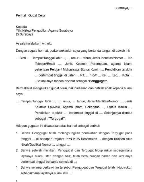 6 Contoh Surat Gugatan Cerai Istri kepada Suami, Lengkap dengan Formatnya! 17
