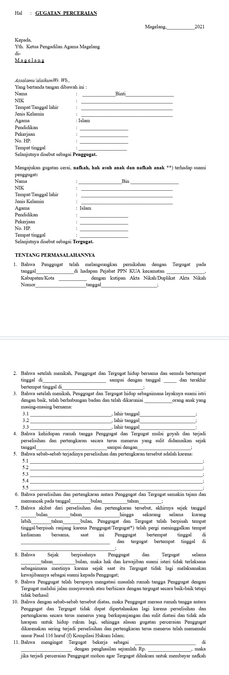 6 Contoh Surat Gugatan Cerai Istri kepada Suami, Lengkap dengan Formatnya! 24