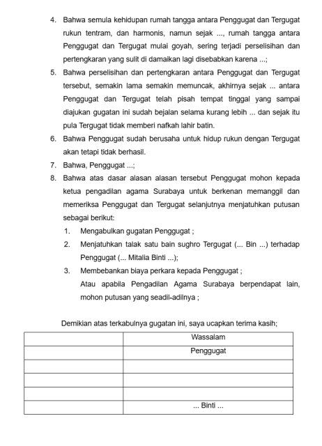 6 Contoh Surat Gugatan Cerai Istri kepada Suami, Lengkap dengan Formatnya! 16
