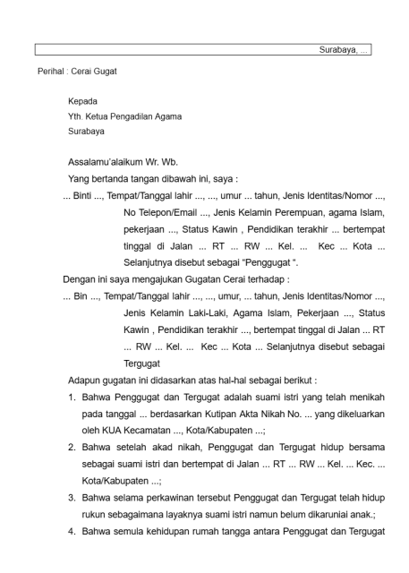 6 Contoh Surat Gugatan Cerai Istri kepada Suami, Lengkap dengan Formatnya! 13