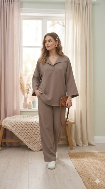 8 Outfit Earth Tone Wanita Buat Tampil Aesthetic Tanpa Ribet 11 taupe monochrome co-ord set