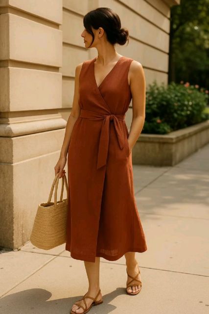 8 Outfit Earth Tone Wanita Buat Tampil Aesthetic Tanpa Ribet 13 terracotta linen dress
