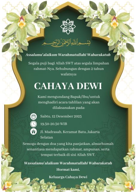 6 Contoh Undangan Tahlilan 7 Hari, 40 Hari, hingga 1000 Hari 10 undangan tahlilan 2 tahun