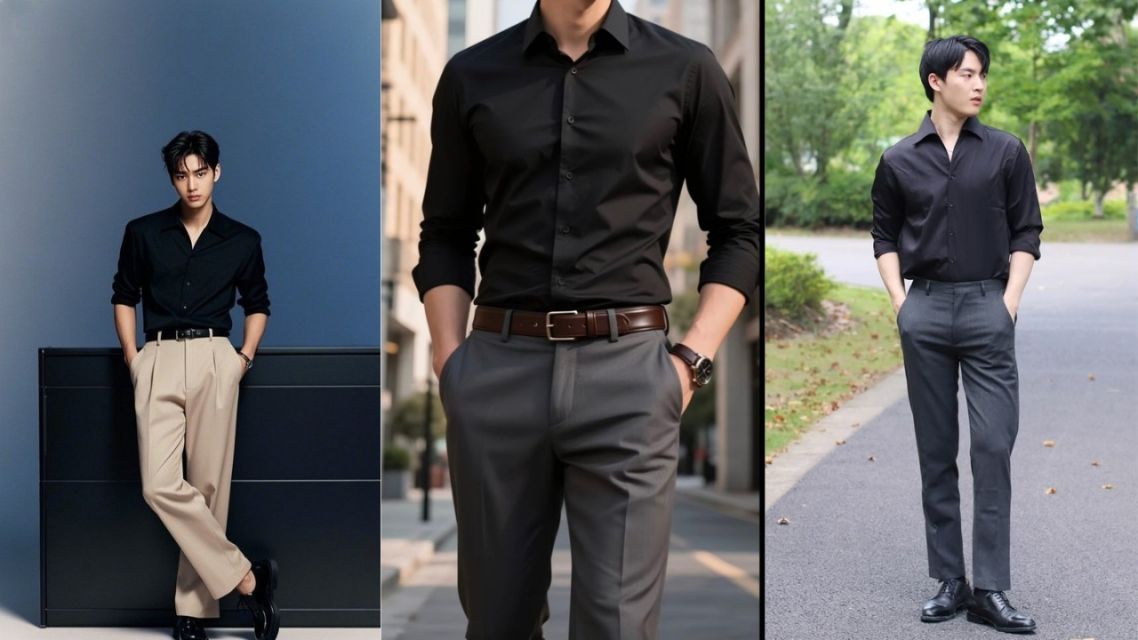 12 Outfit Jumat Agung Pria yang Rapi, Sopan, dan Tetap Stylish. Bikin Tampilanmu Makin Percaya Diri 14 Outfit Jumat Agung Pria Formal Tenang – Kemeja Hitam dan Celana Bahan