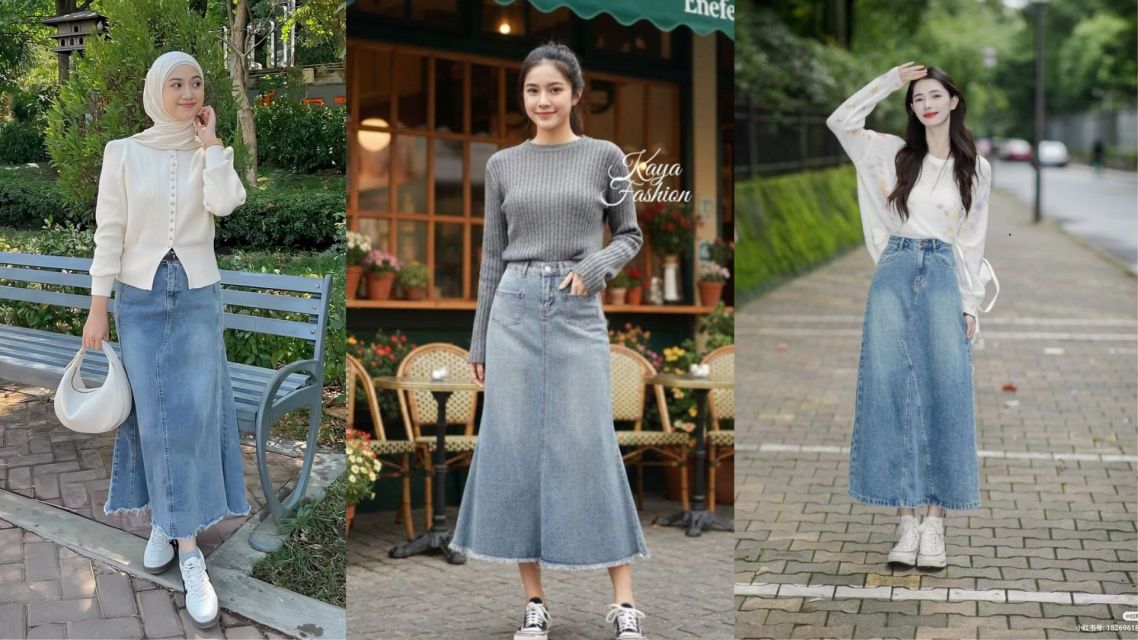 12 Inspirasi OOTD Rok Jeans yang Stylish dan Kekinian untuk Semua Bentuk Tubuh 17 Ootd rok jeans (5)
