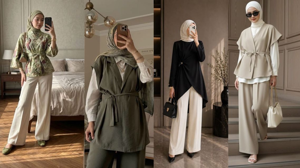 15 Outfit Kantor Wanita Hijab yang Elegan, Modern, dan Bikin Penampilan Makin Profesional 22 Outfit kantor wanita hijab (12)