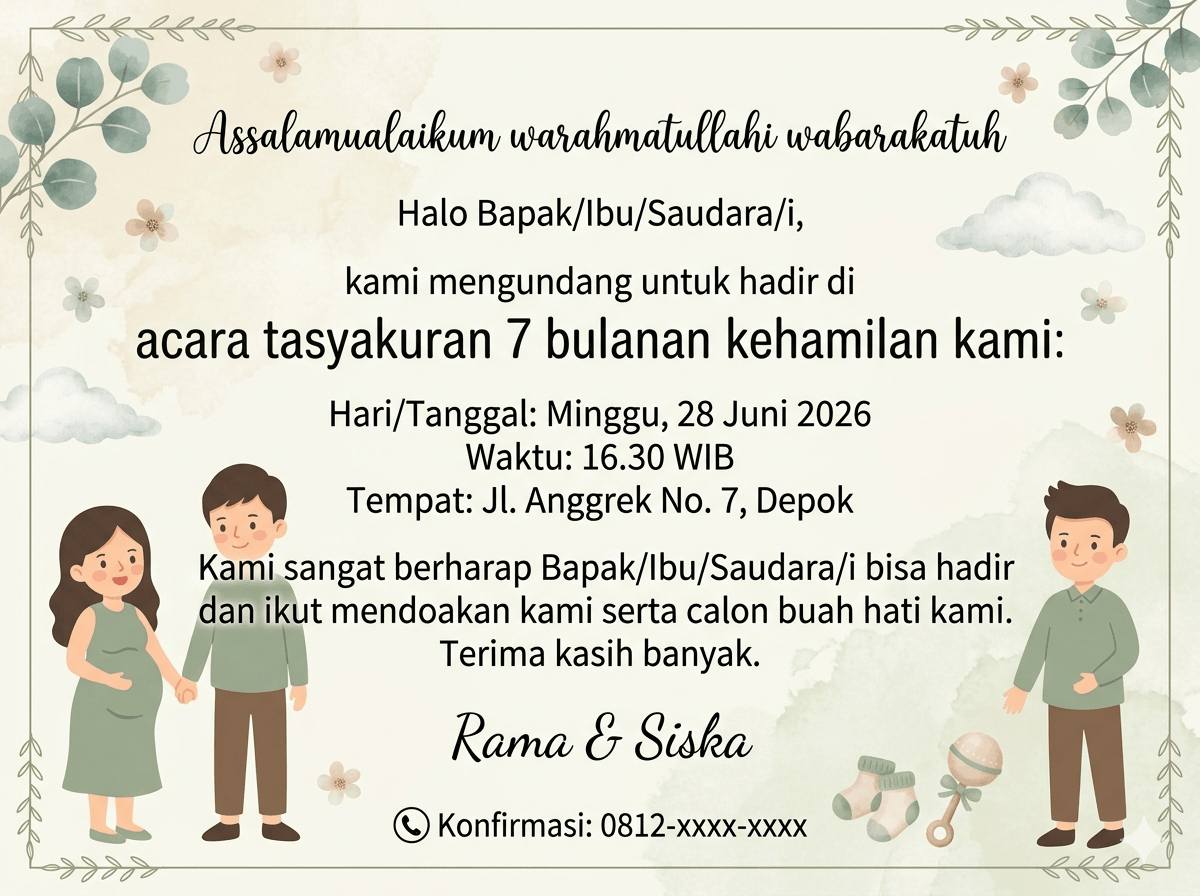 5 Contoh Undangan 7 Bulanan yang Sopan, Hangat, dan Mudah Ditiru 8
