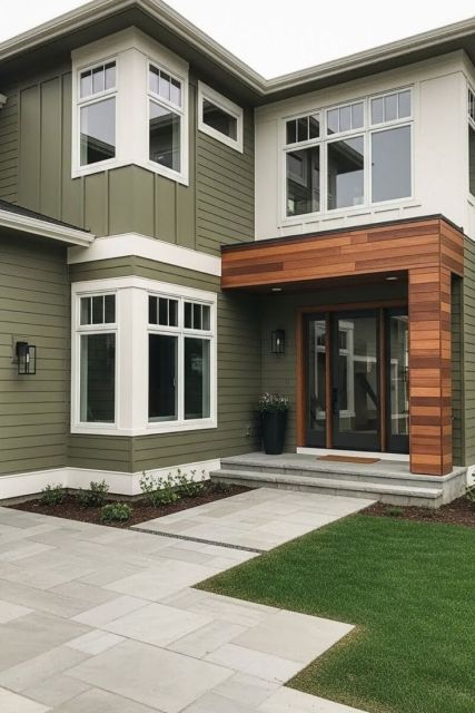 10 Warna Cat Rumah Bagian Luar yang Elegan dan Mewah 19 olive green house exterior