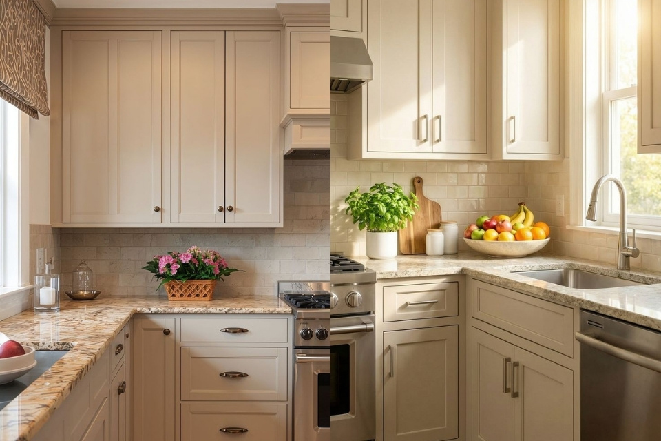 11 Inspirasi Warna Keramik Dinding Dapur yang Bagus dan Stylish agar Dapur Makin Estetik 12 hipwee-Beige Oatmeal, Warna Keramik Dinding yang Bagus untuk Dapur Bergaya Japandi