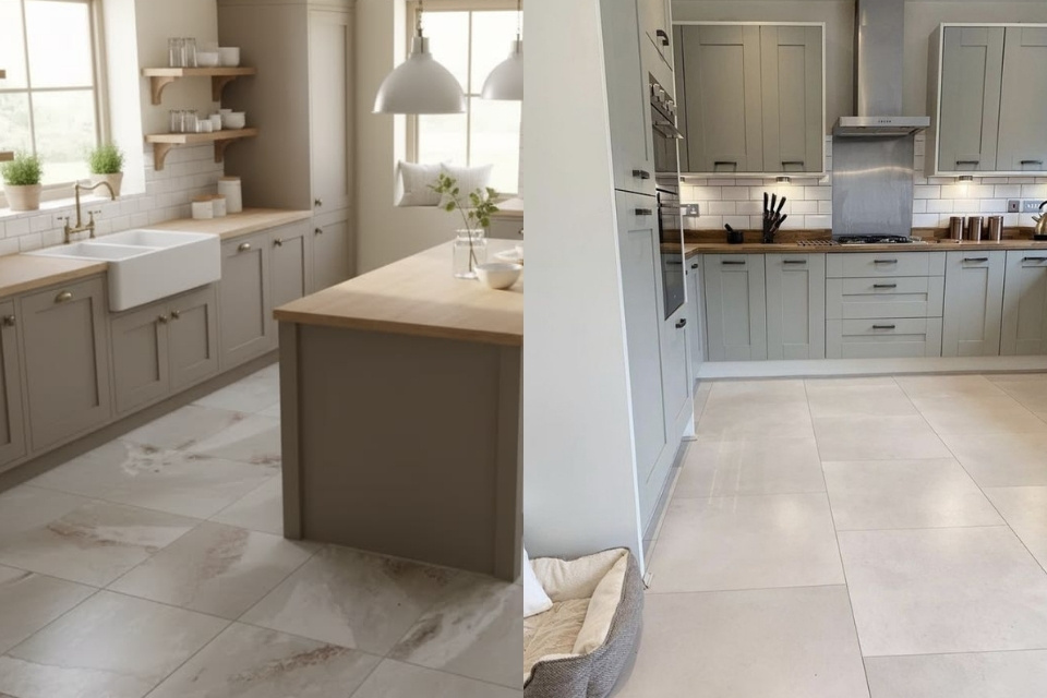 Paling Dicari, Ini 9 Warna Keramik Lantai Dapur yang Bagus dan Instagramable 17 Keramik lantai dapur warna greige yang cocok untuk rumah minimalis modern