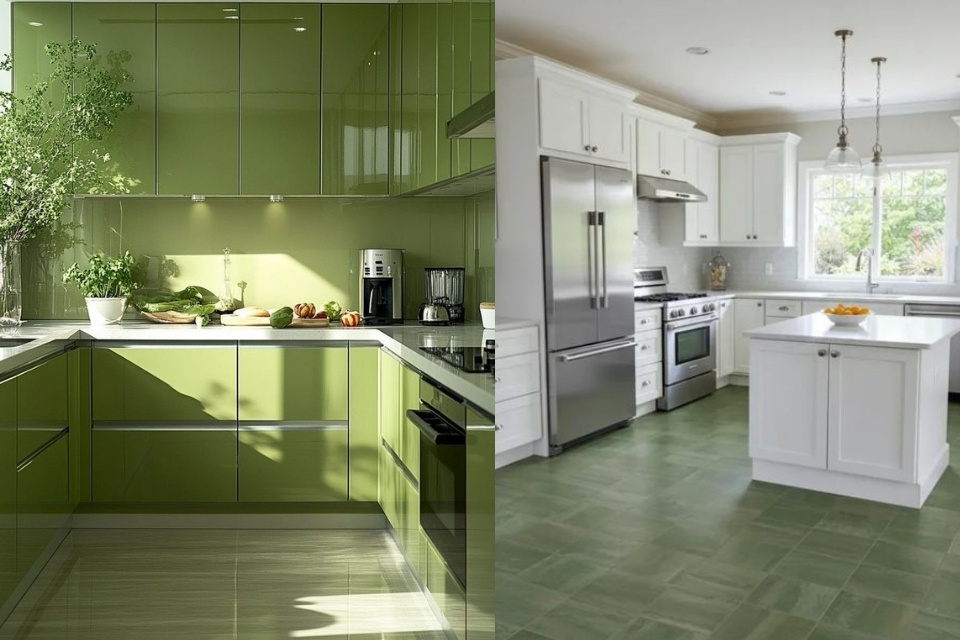 Paling Dicari, Ini 9 Warna Keramik Lantai Dapur yang Bagus dan Instagramable 16 Warna keramik lantai dapur hijau sage yang bagus untuk dapur natural