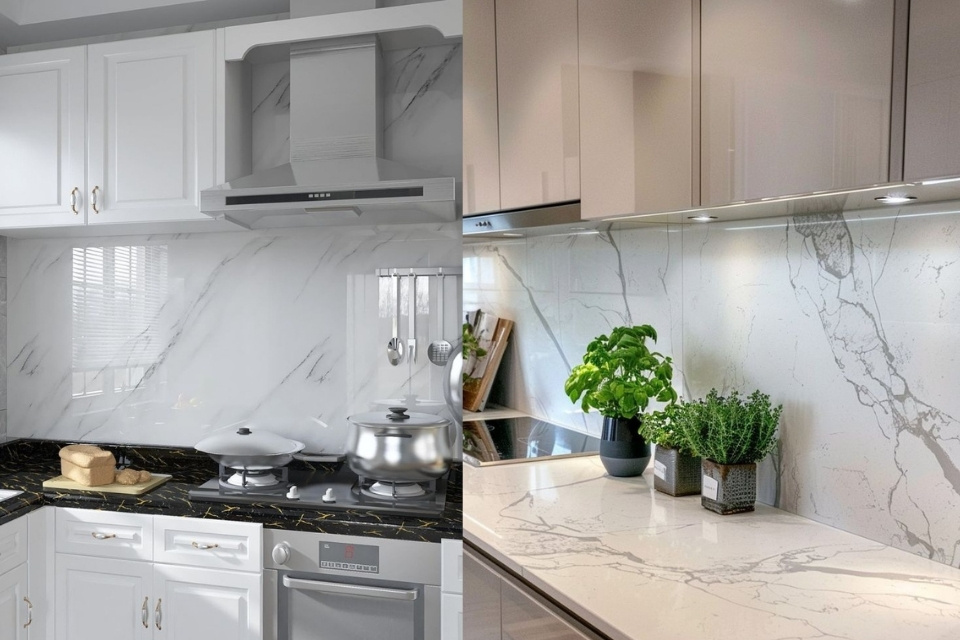 11 Inspirasi Warna Keramik Dinding Dapur yang Bagus dan Stylish agar Dapur Makin Estetik 20 hipwee-Marble White, Keramik Dinding Dapur Elegan dengan Kesan Mewah