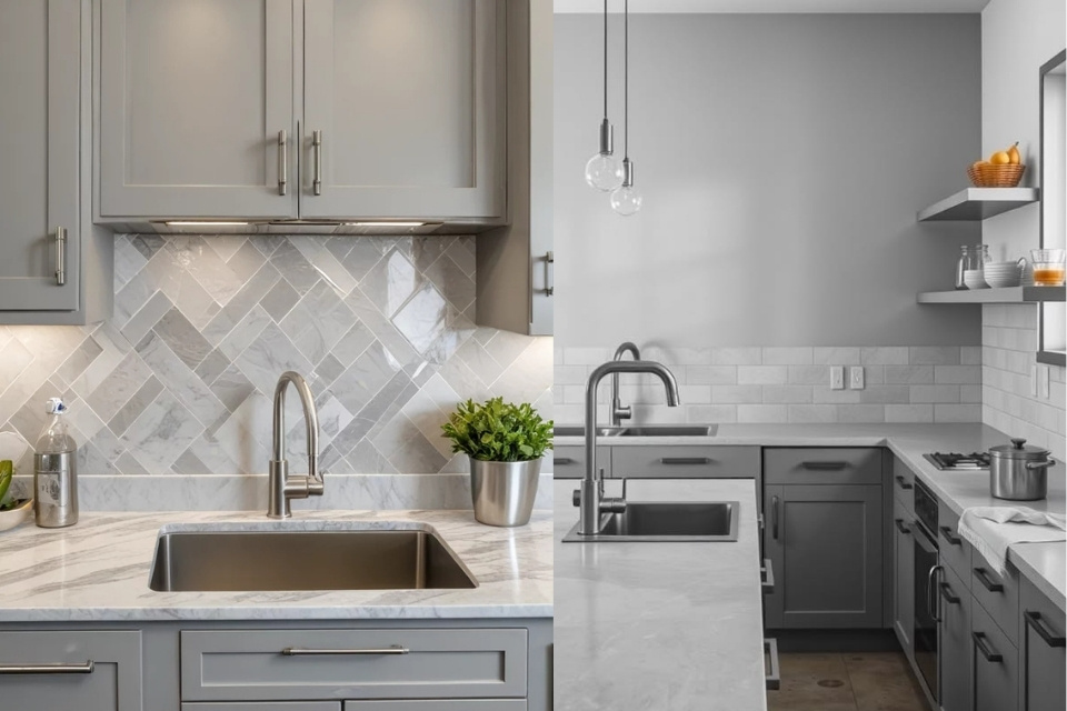 11 Inspirasi Warna Keramik Dinding Dapur yang Bagus dan Stylish agar Dapur Makin Estetik 19 hipwee-Soft Grey, Pilihan Aman untuk Dapur Modern