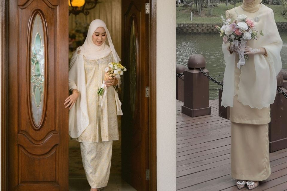 9 Inspirasi Baju Akad Nikah Simple Elegan yang Sakral, Nyaman, dan Nggak Harus Heboh 13 baju akad nikah melayu warna champagne yang elegan