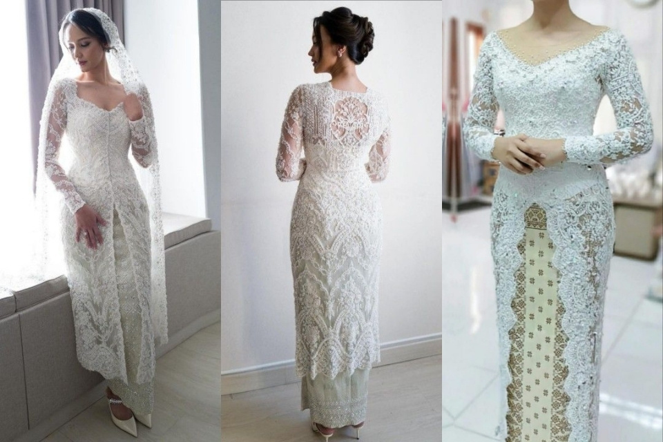 9 Inspirasi Baju Akad Nikah Simple Elegan yang Sakral, Nyaman, dan Nggak Harus Heboh 11 baju akad nikah modern kebaya brokat off-white lengan panjang