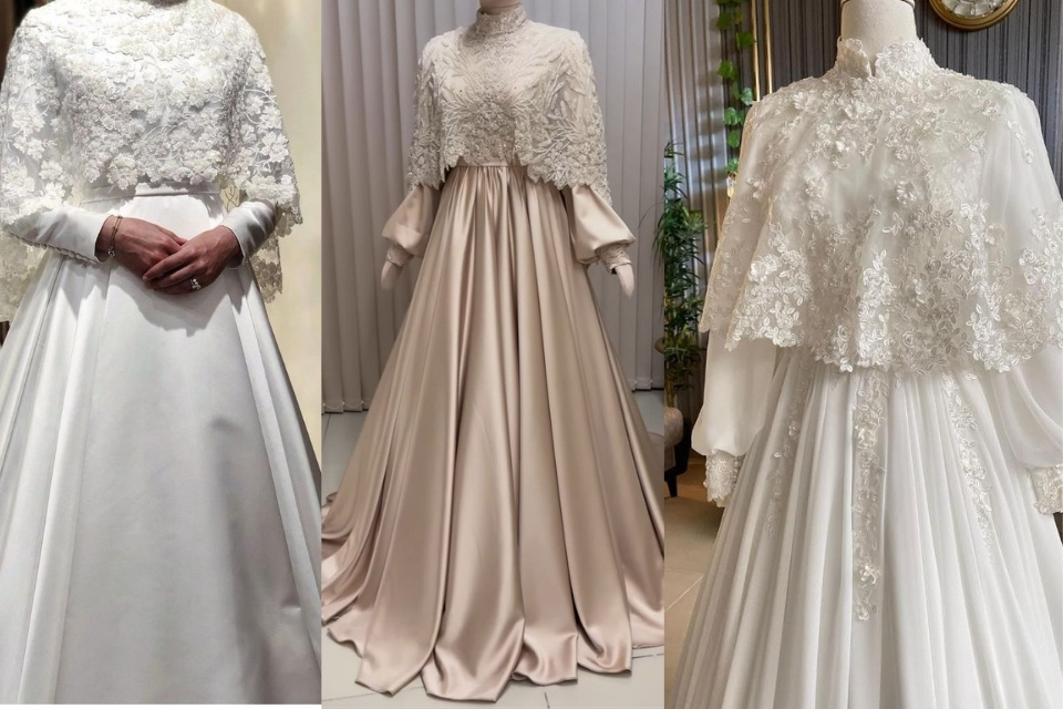9 Inspirasi Baju Akad Nikah Simple Elegan yang Sakral, Nyaman, dan Nggak Harus Heboh 18 baju akad nikah modern kebaya dengan cape detachable