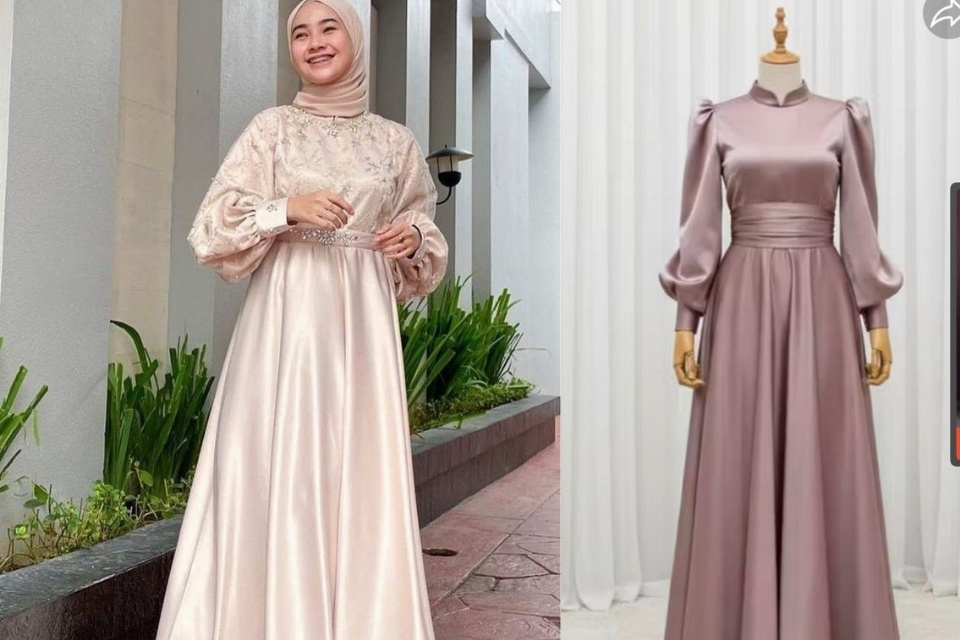 9 Inspirasi Baju Akad Nikah Simple Elegan yang Sakral, Nyaman, dan Nggak Harus Heboh 16 baju akad nikah simple elegan gaun satin lengan panjang