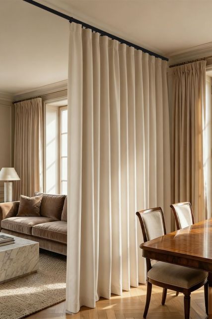10 Sekat Ruang Tamu Minimalis yang Estetik dan Fungsional 19 curtain divider